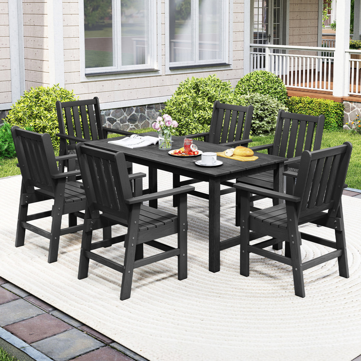 7 Pieces Patio Dining Set Outdoor HDPE Weather Resistant Table and