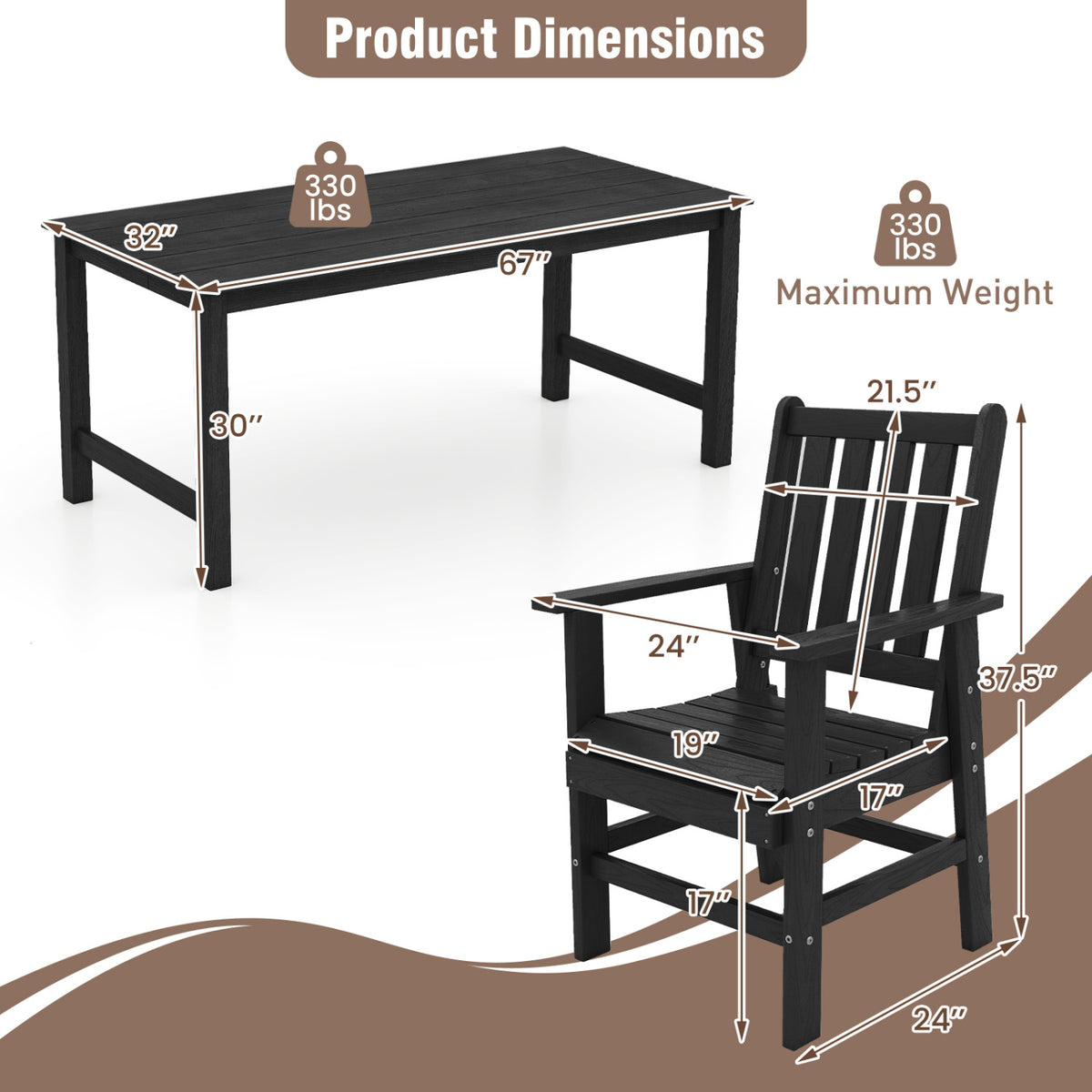 7 Pieces Patio Dining Set Outdoor HDPE Weather Resistant Table and