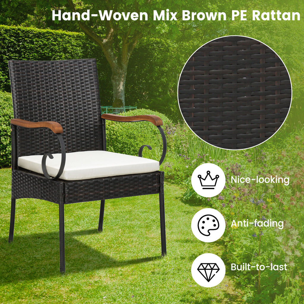 7 Pieces Patio Wicker Dining Set with Detachable Cushion and Umbrella