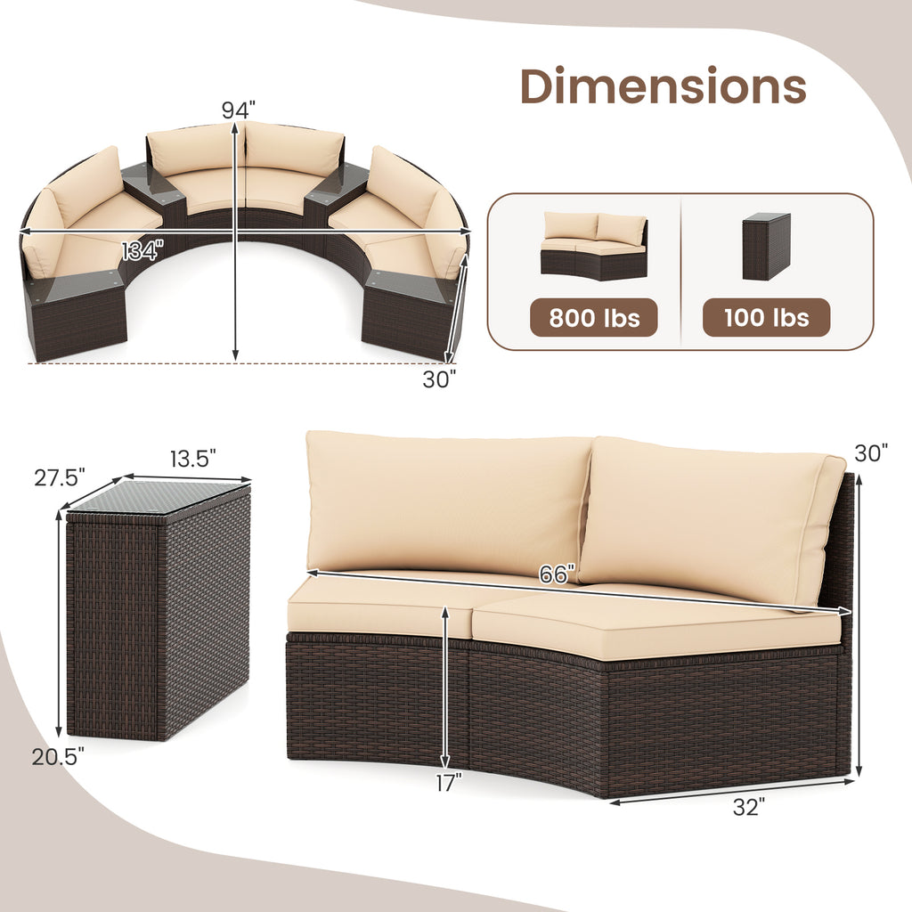 7 Pieces Patio Furniture Set PE Rattan Half-Moon Curved Sofas with