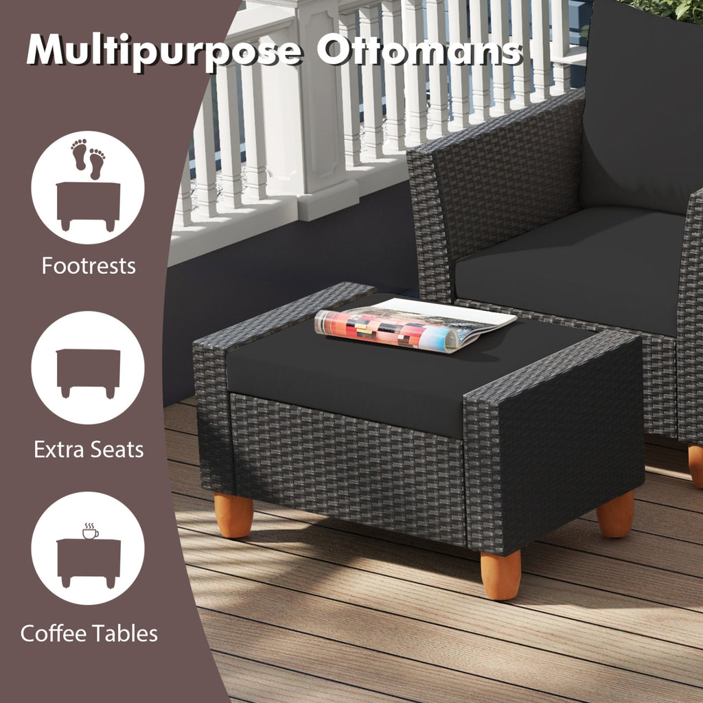7 Pieces PE Rattan Patio Sectional Sofa Set with Storage Table - Black