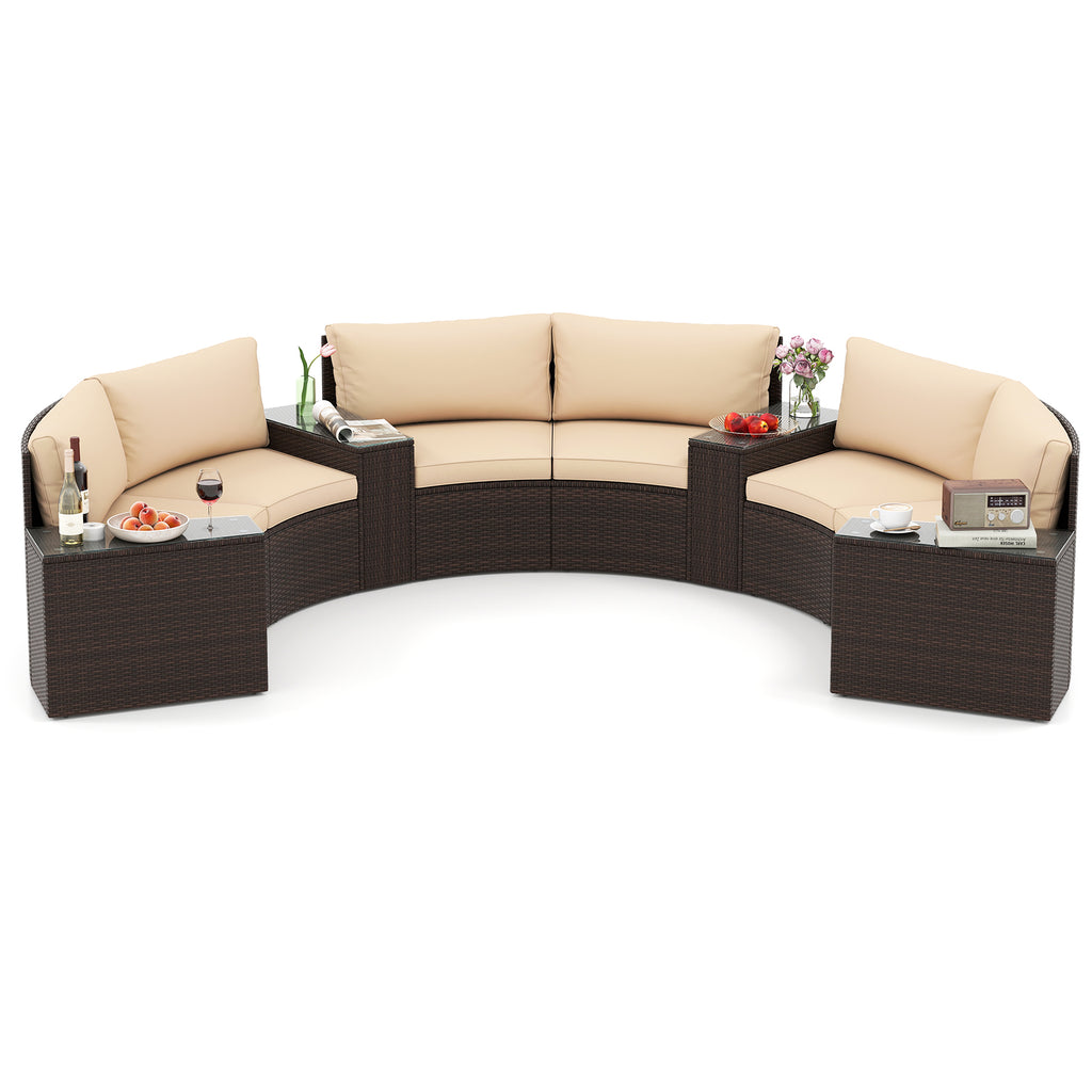 7 Pieces Patio Furniture Set PE Rattan Half-Moon Curved Sofas with