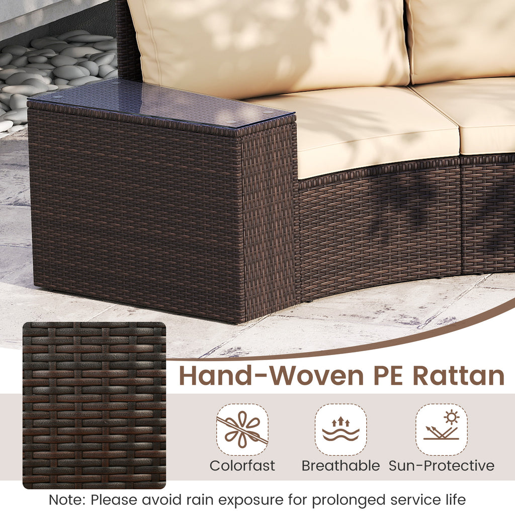 7 Pieces Patio Furniture Set PE Rattan Half-Moon Curved Sofas with
