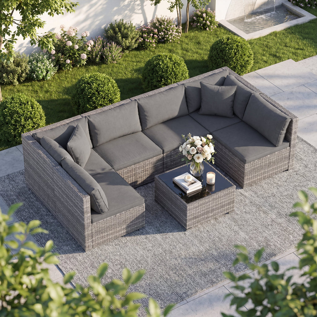 7-Piece Patio Rattan Sectional Sofa Set - Mix Gray