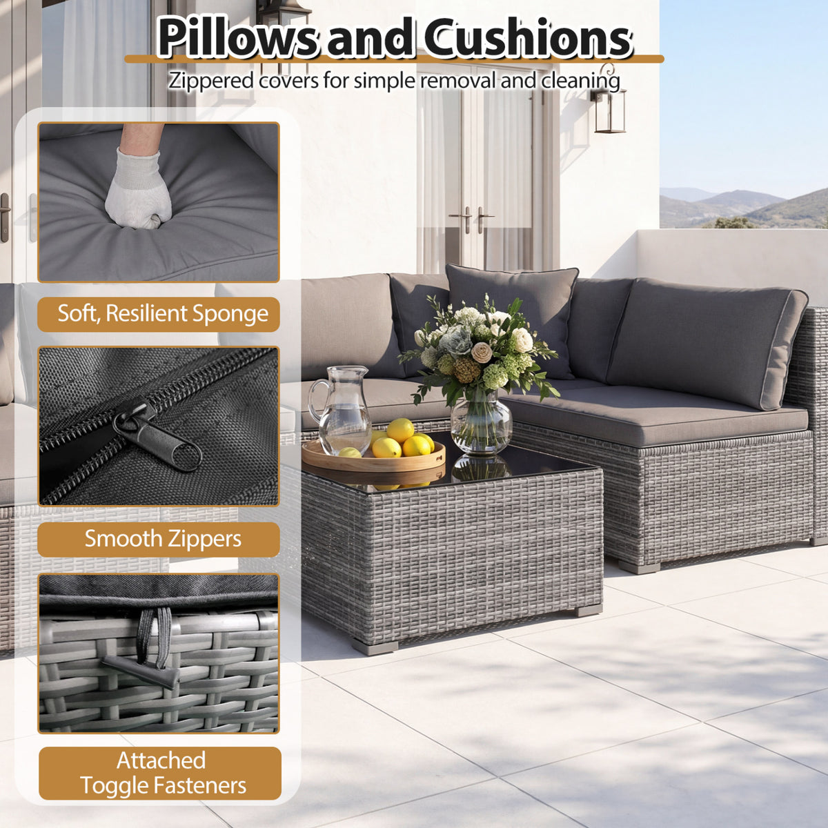 7-Piece Patio Rattan Sectional Sofa Set - Mix Gray