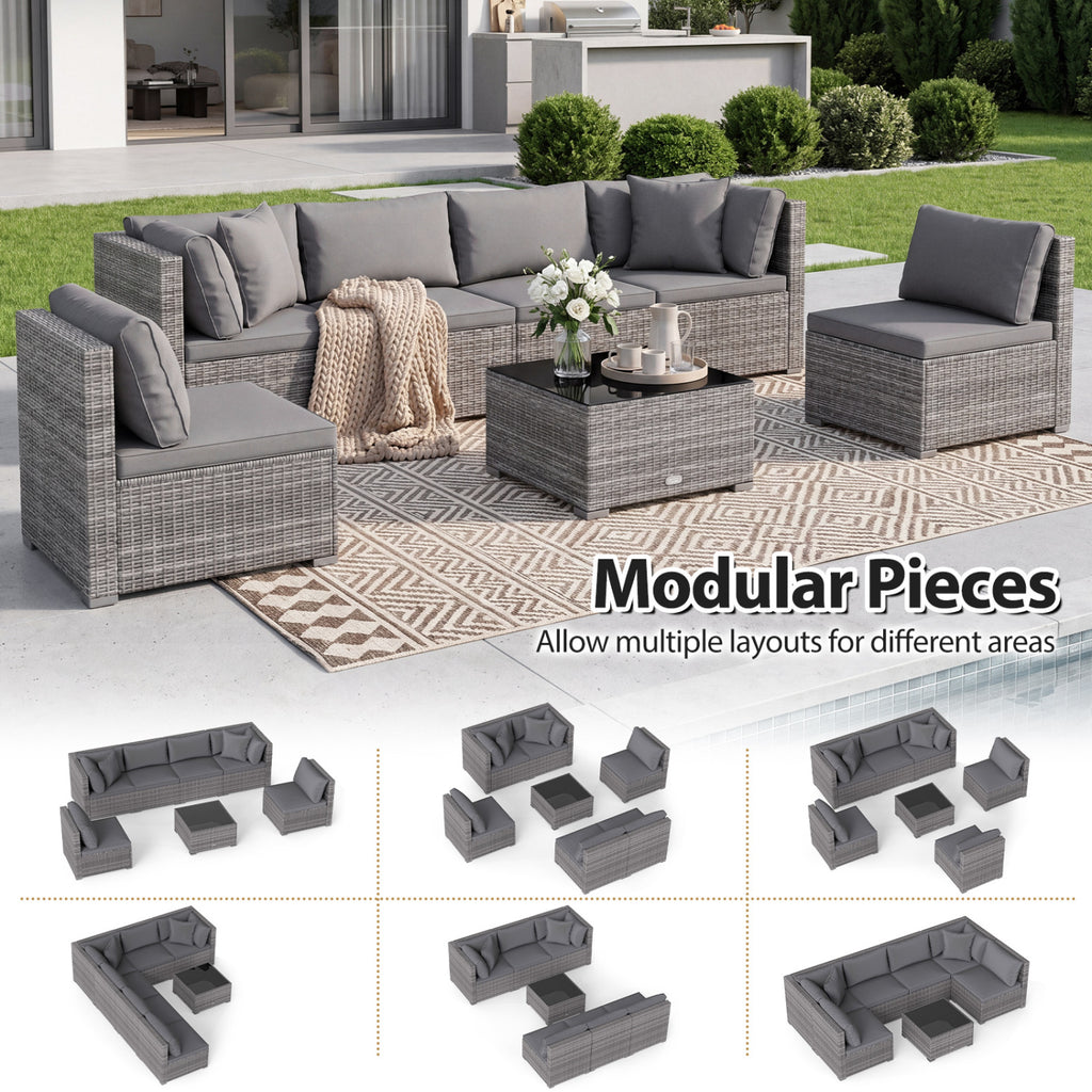 7-Piece Patio Rattan Sectional Sofa Set - Mix Gray