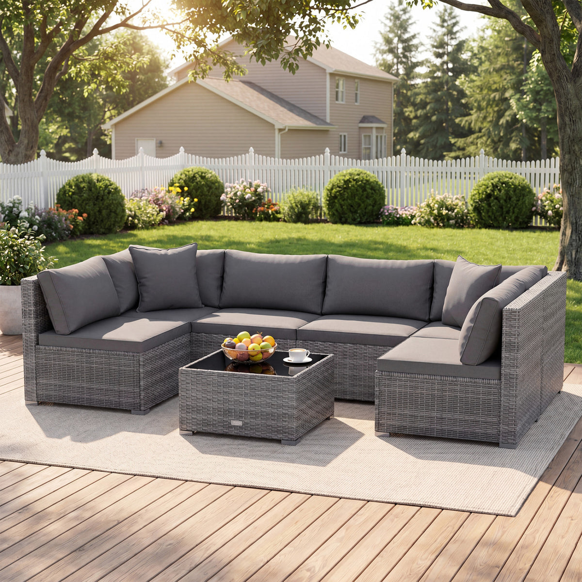 7-Piece Patio Rattan Sectional Sofa Set - Mix Gray