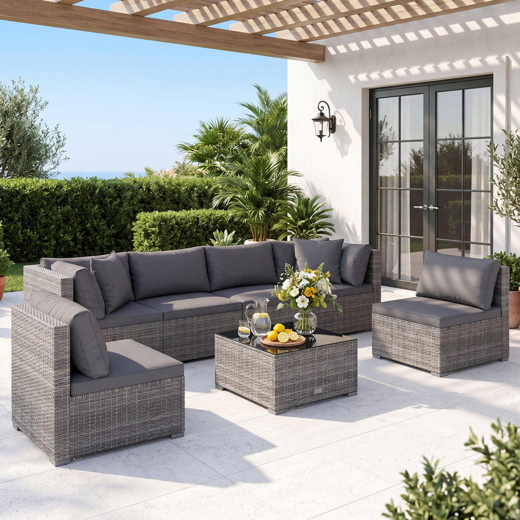 7-Piece Patio Rattan Sectional Sofa Set - Mix Gray