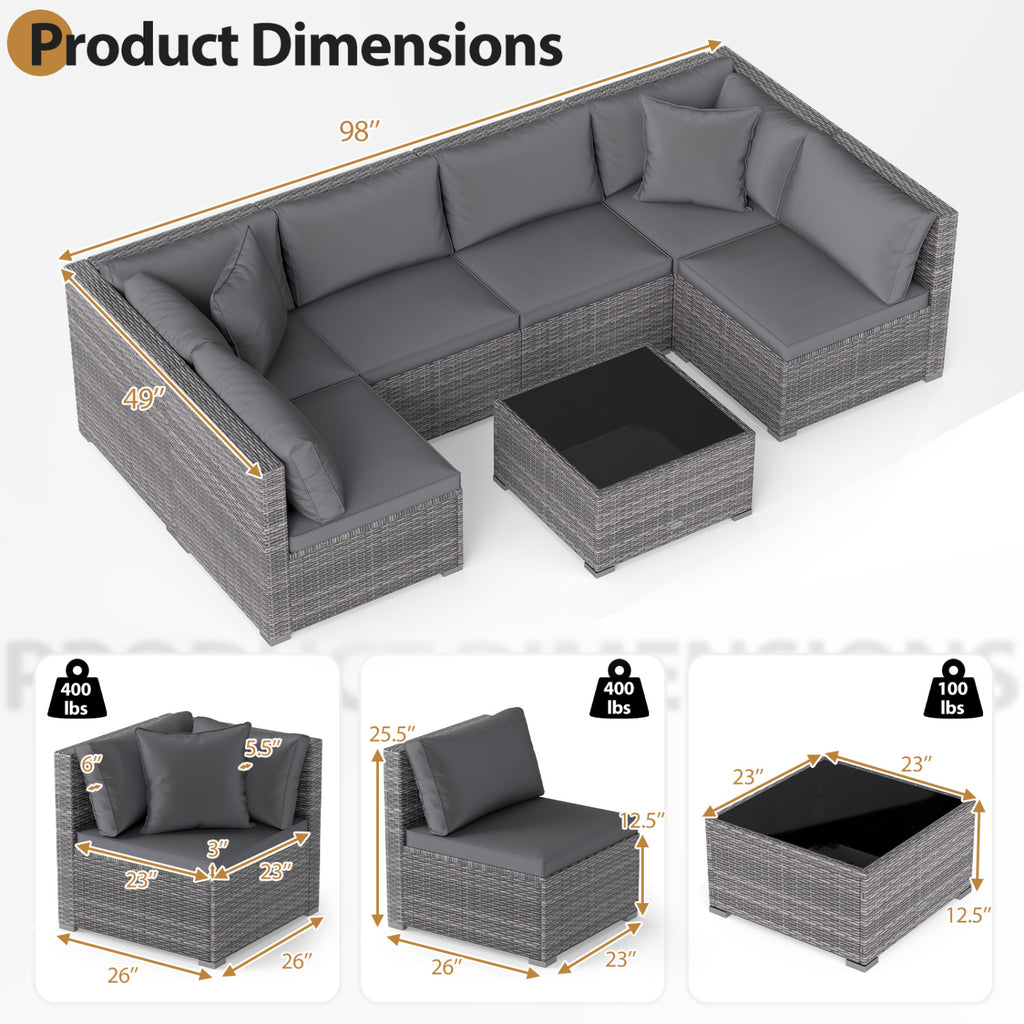 7-Piece Patio Rattan Sectional Sofa Set - Mix Gray