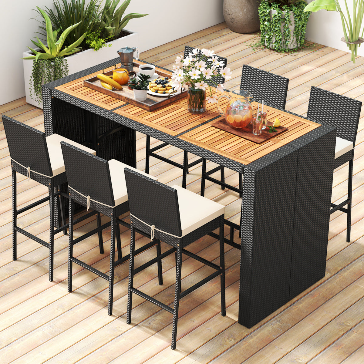 7-Piece Patio Bar Set with Cushions - Style 1