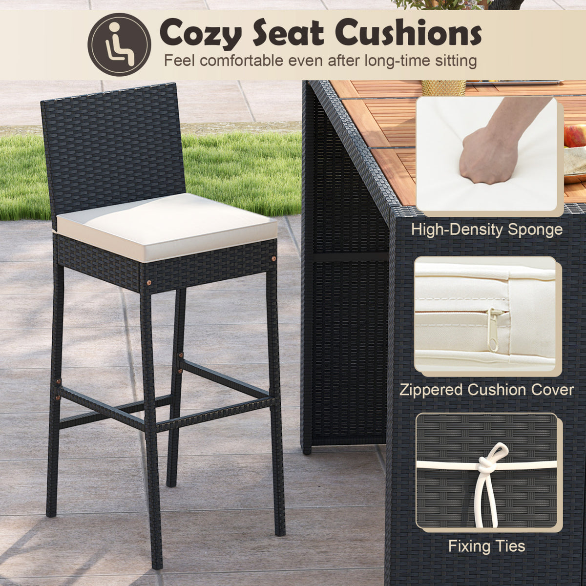 7-Piece Patio Bar Set with Cushions - Style 1