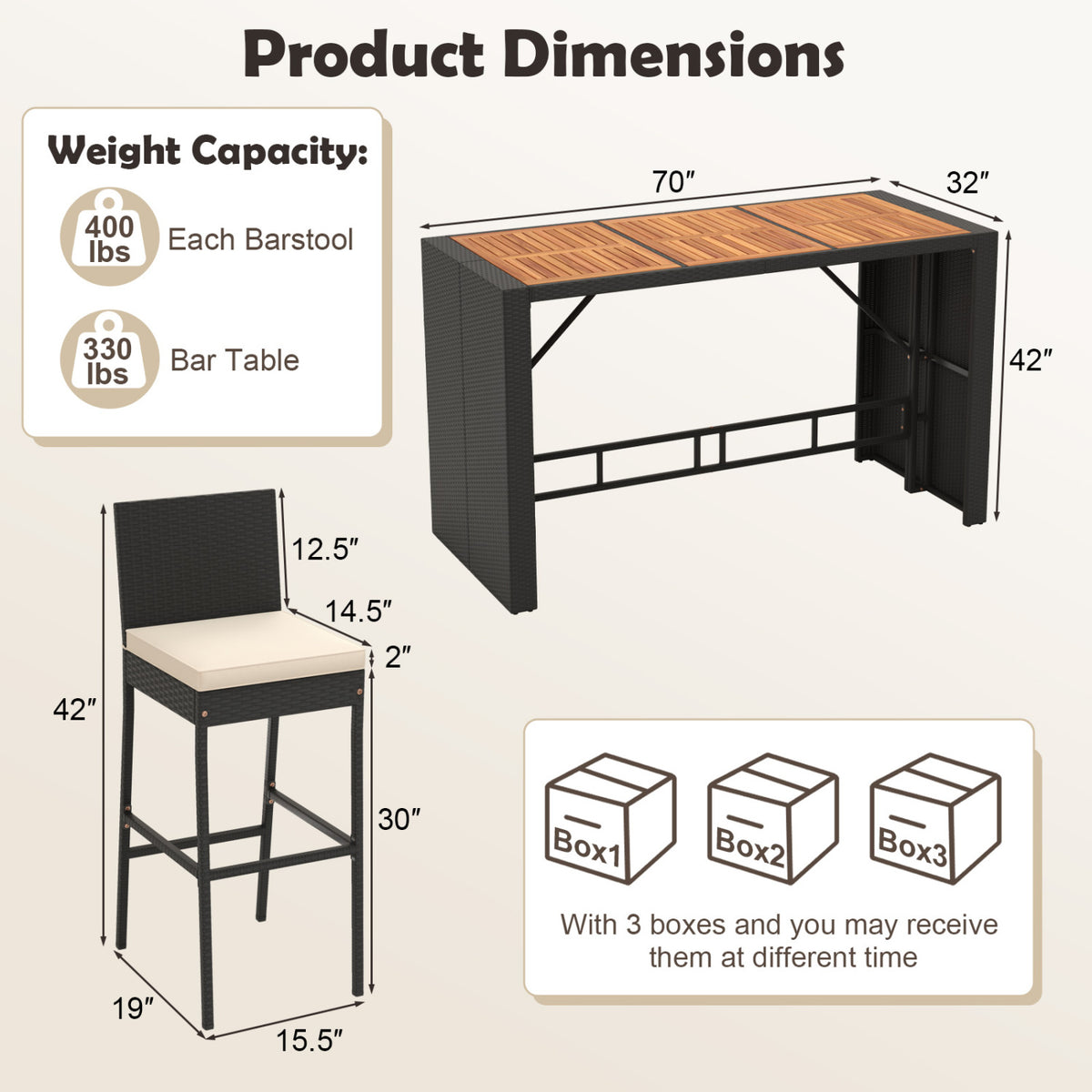 7-Piece Patio Bar Set with Cushions - Style 1