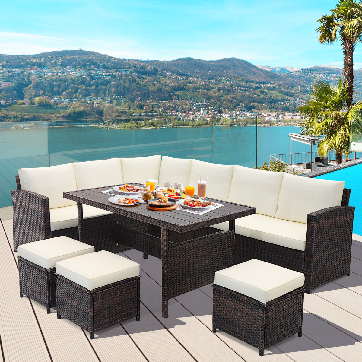 7-Piece Wicker Patio Furniture Set - Style 2, White