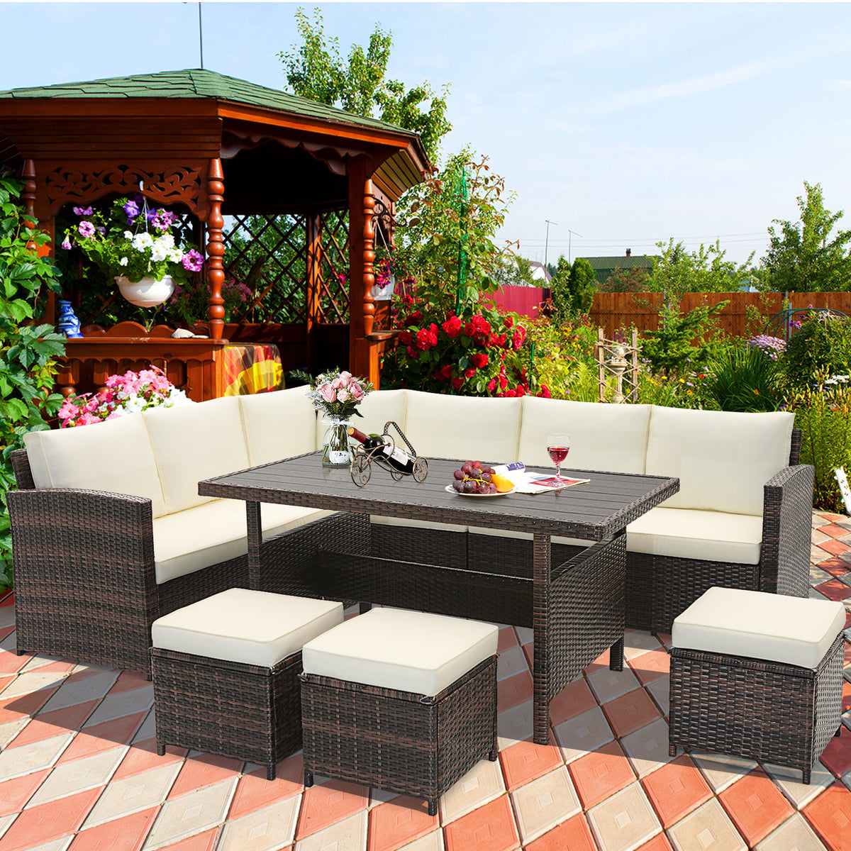 7-Piece Wicker Patio Furniture Set - Style 2, White