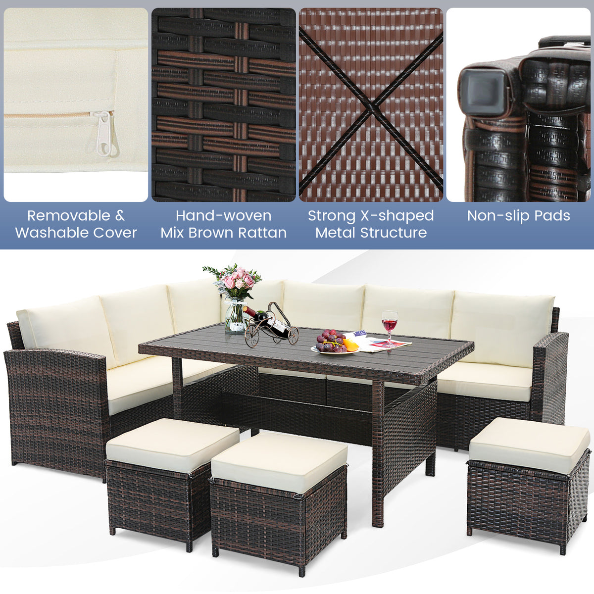 7-Piece Wicker Patio Furniture Set - Style 2, White