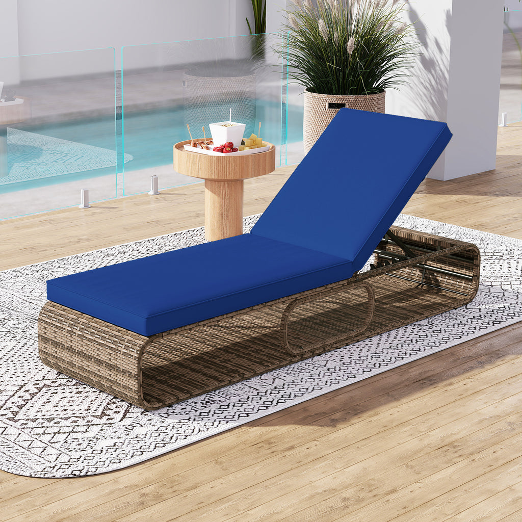 7-Position Adjustable PE Rattan Outdoor Chaise Lounge - Navy