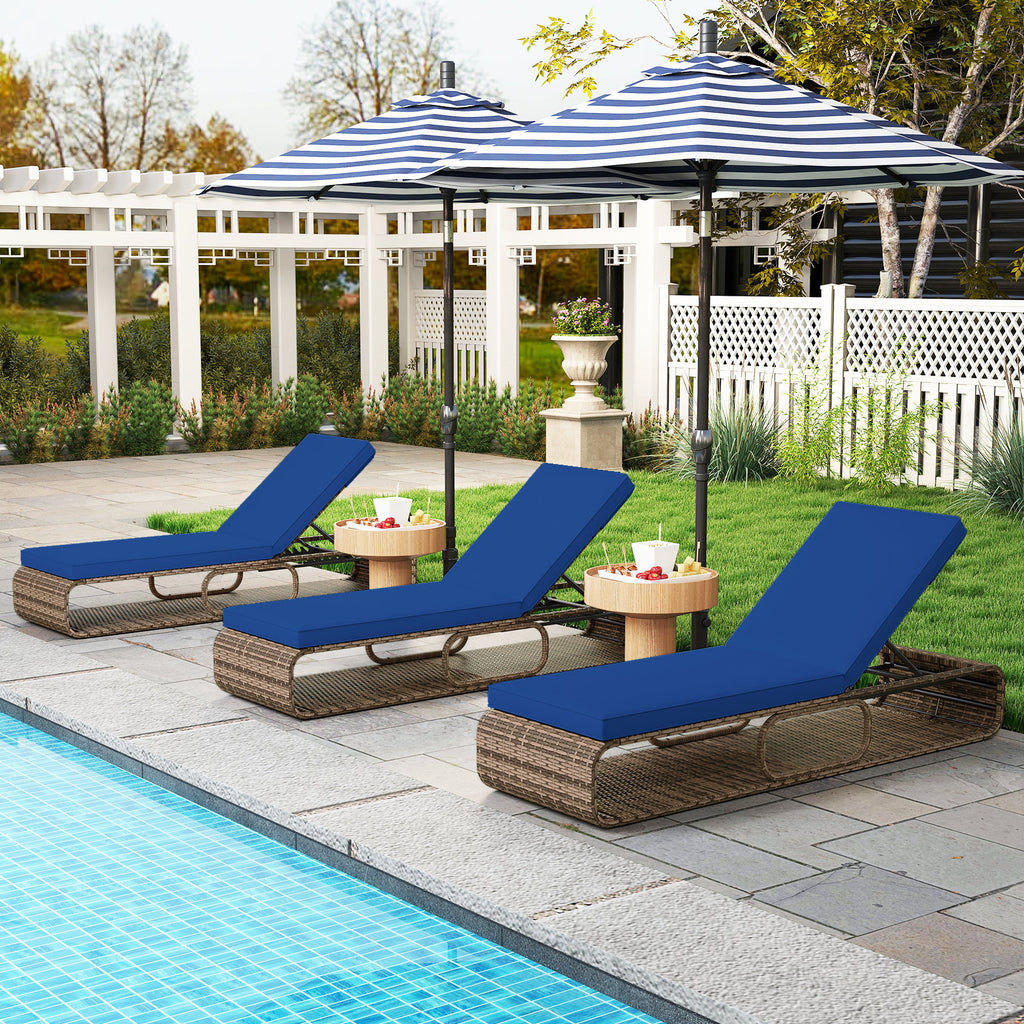 7-Position Adjustable PE Rattan Outdoor Chaise Lounge - Navy