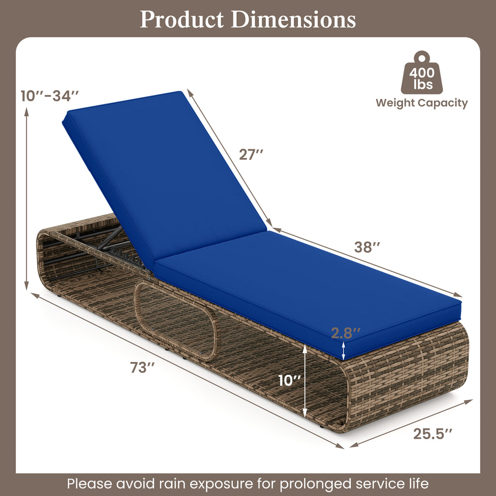 7-Position Adjustable PE Rattan Outdoor Chaise Lounge - Navy