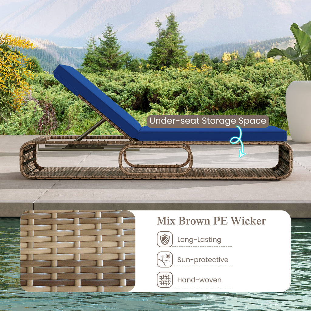 7-Position Adjustable PE Rattan Outdoor Chaise Lounge - Navy