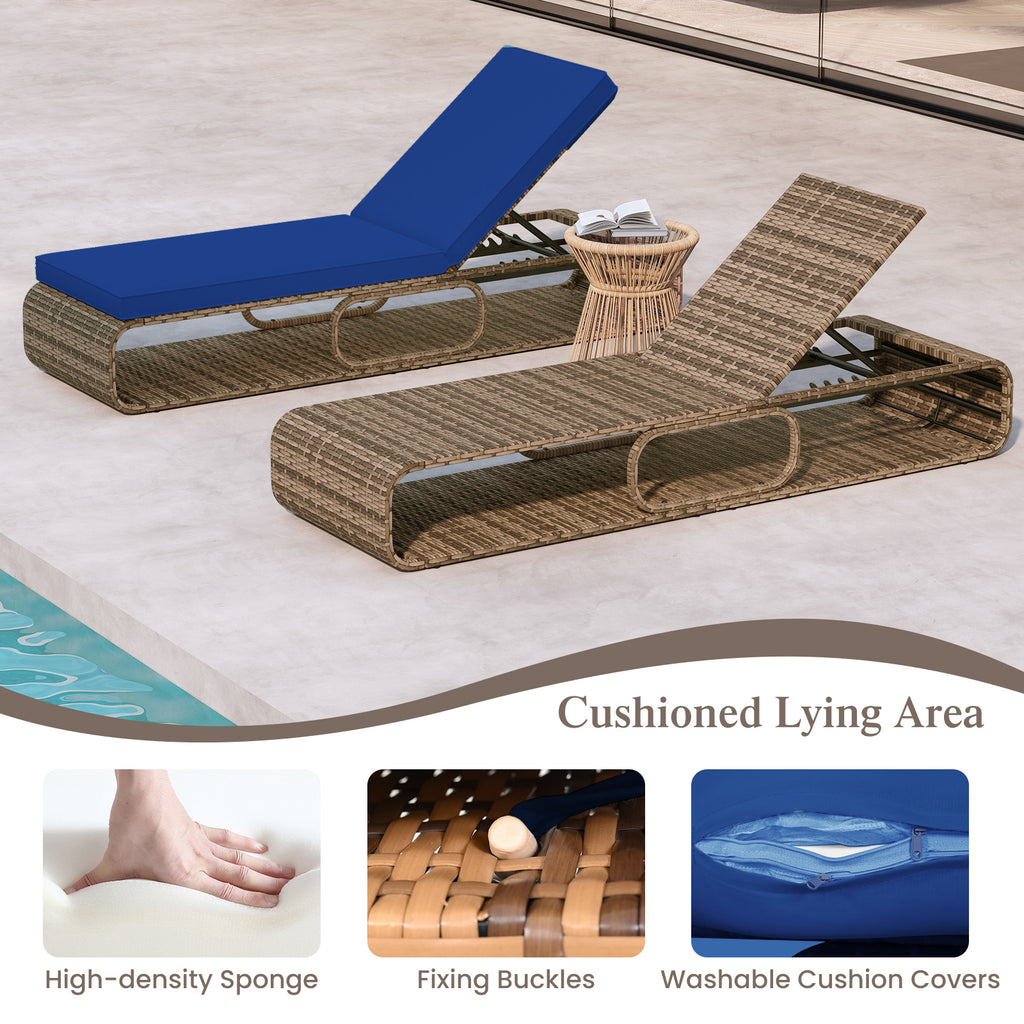 7-Position Adjustable PE Rattan Outdoor Chaise Lounge - Navy