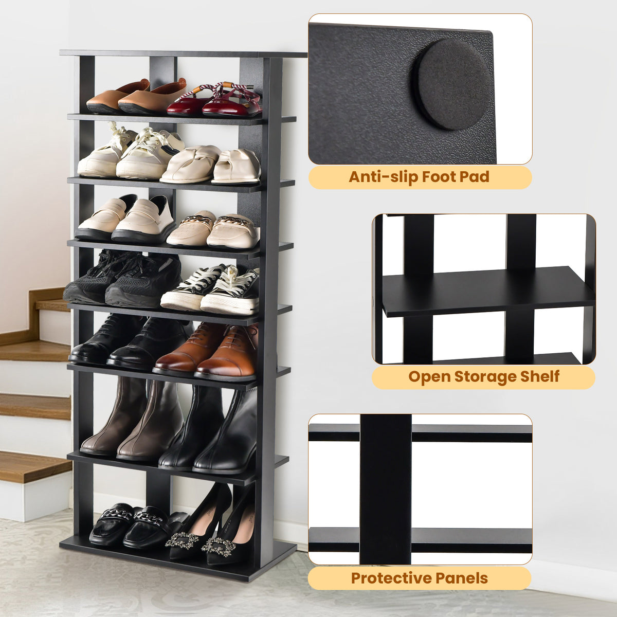 7-Tier Shoe Rack for Entryway, Black