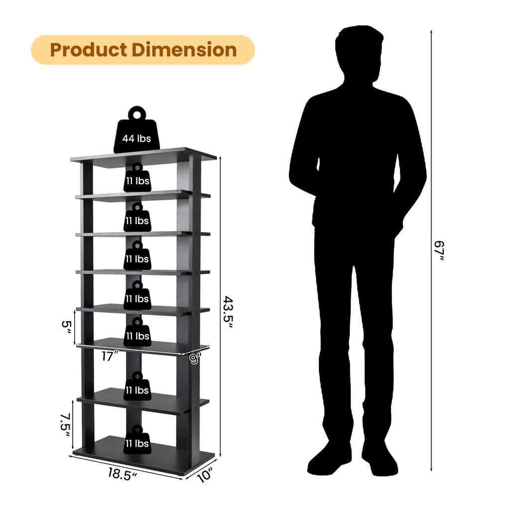 7-Tier Shoe Rack for Entryway, Black