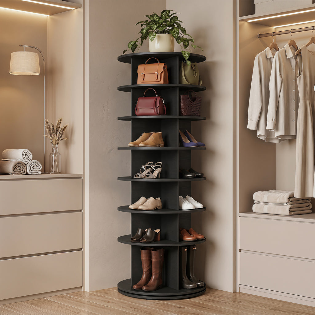 7-Tier Rotating Shoe Rack Tower - Black