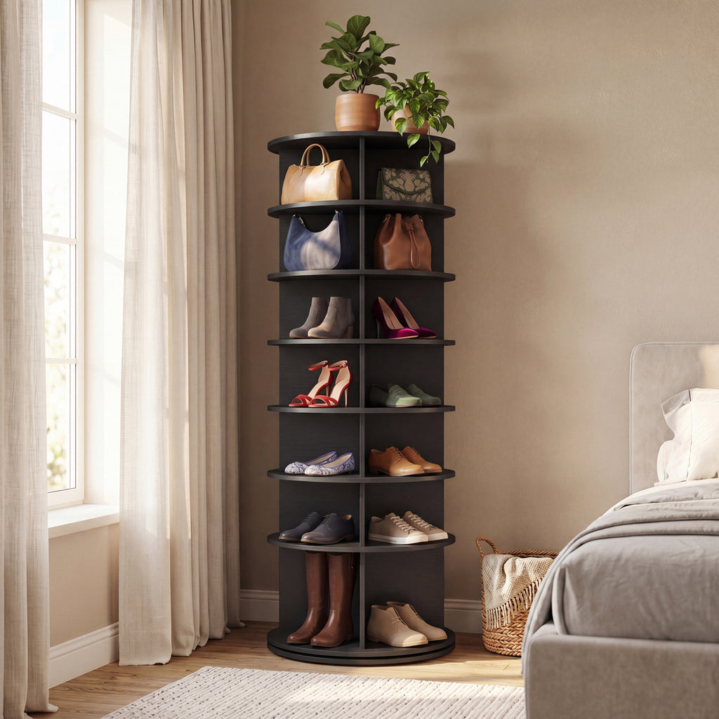 7-Tier Rotating Shoe Rack Tower - Black