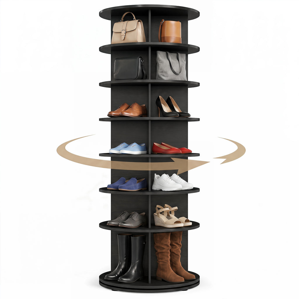 7-Tier Rotating Shoe Rack Tower - Black