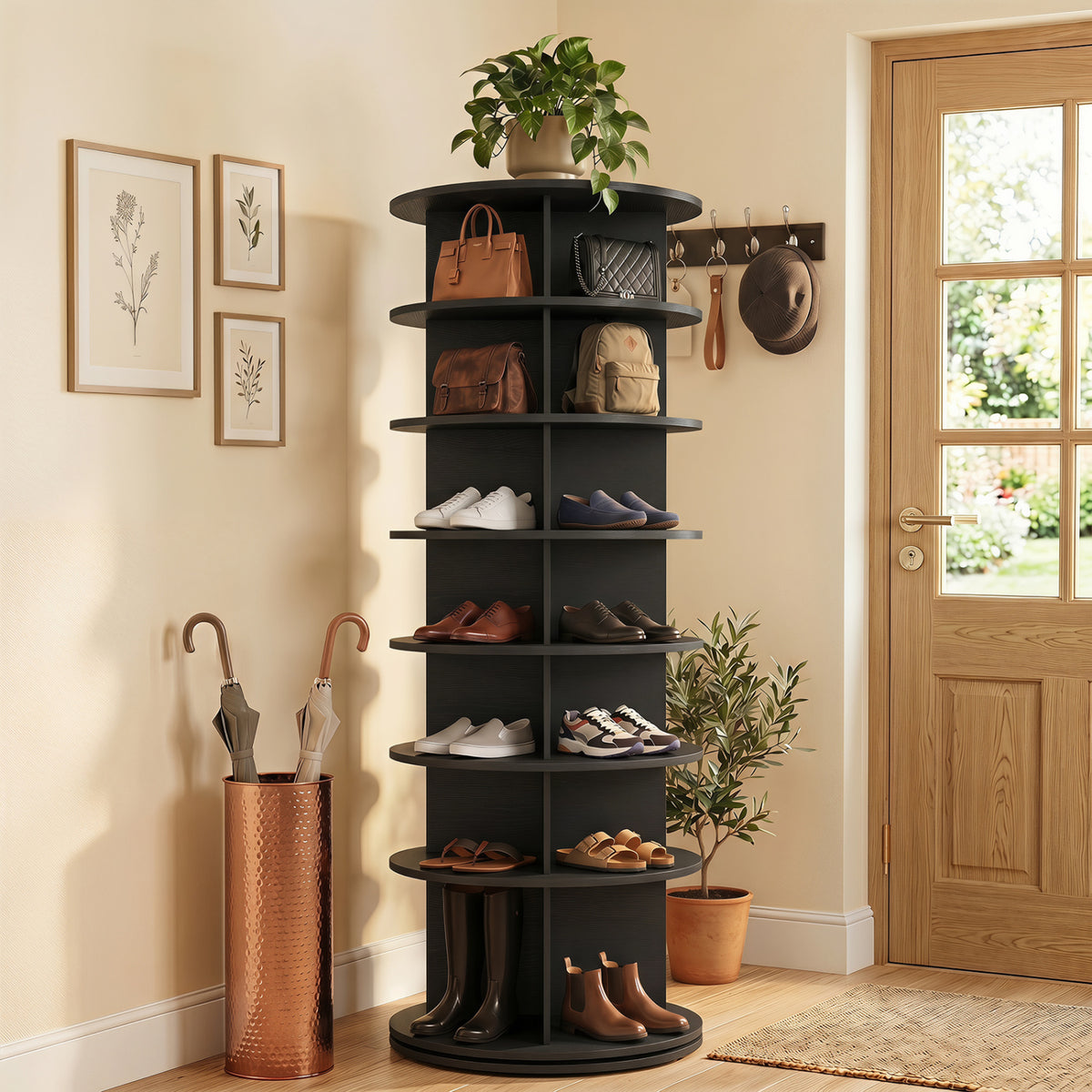 7-Tier Rotating Shoe Rack Tower - Black