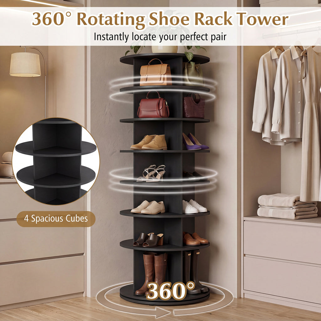 7-Tier Rotating Shoe Rack Tower - Black