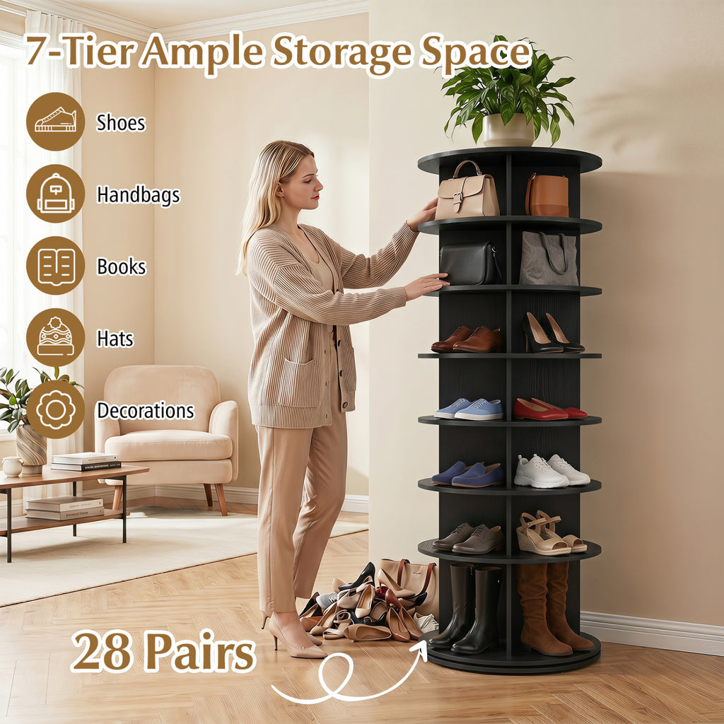 7-Tier Rotating Shoe Rack Tower - Black