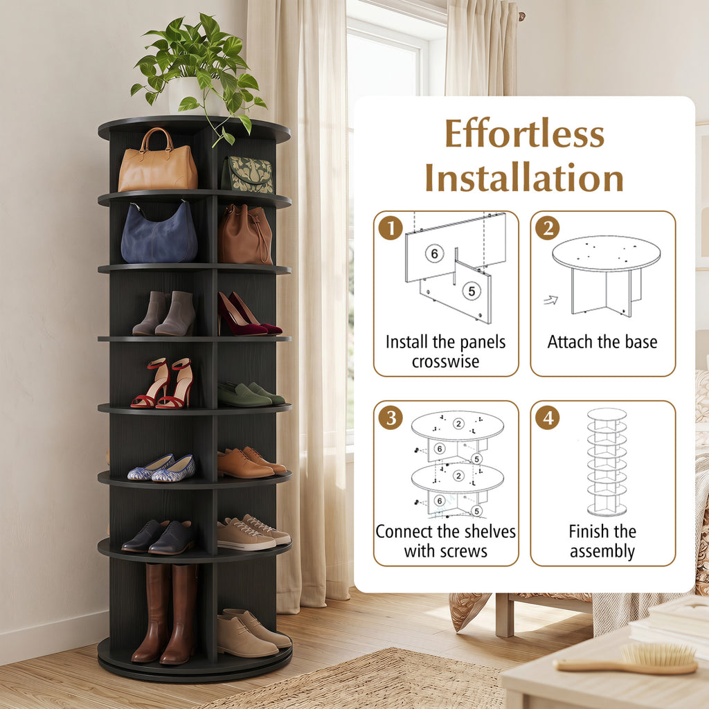 7-Tier Rotating Shoe Rack Tower - Black