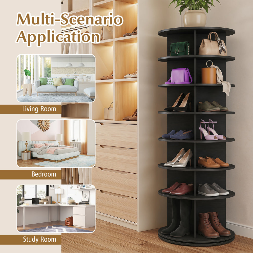 7-Tier Rotating Shoe Rack Tower - Black