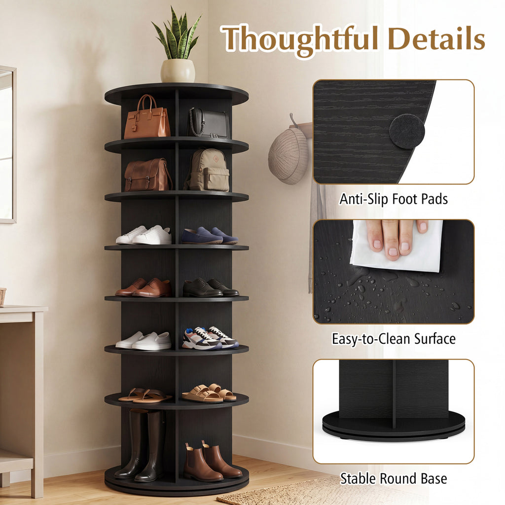 7-Tier Rotating Shoe Rack Tower - Black