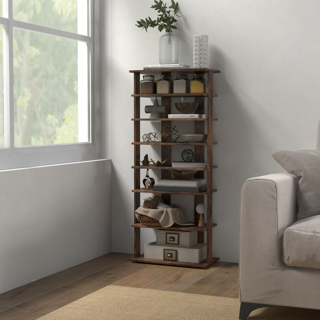 7-Tier Vertical Shoe Rack, Rustic Brown