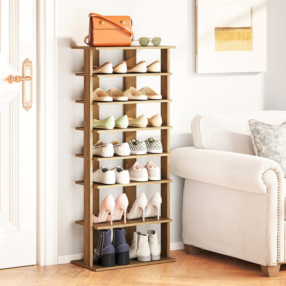 7-Tier Vertical Shoe Rack for Entryway, Natural