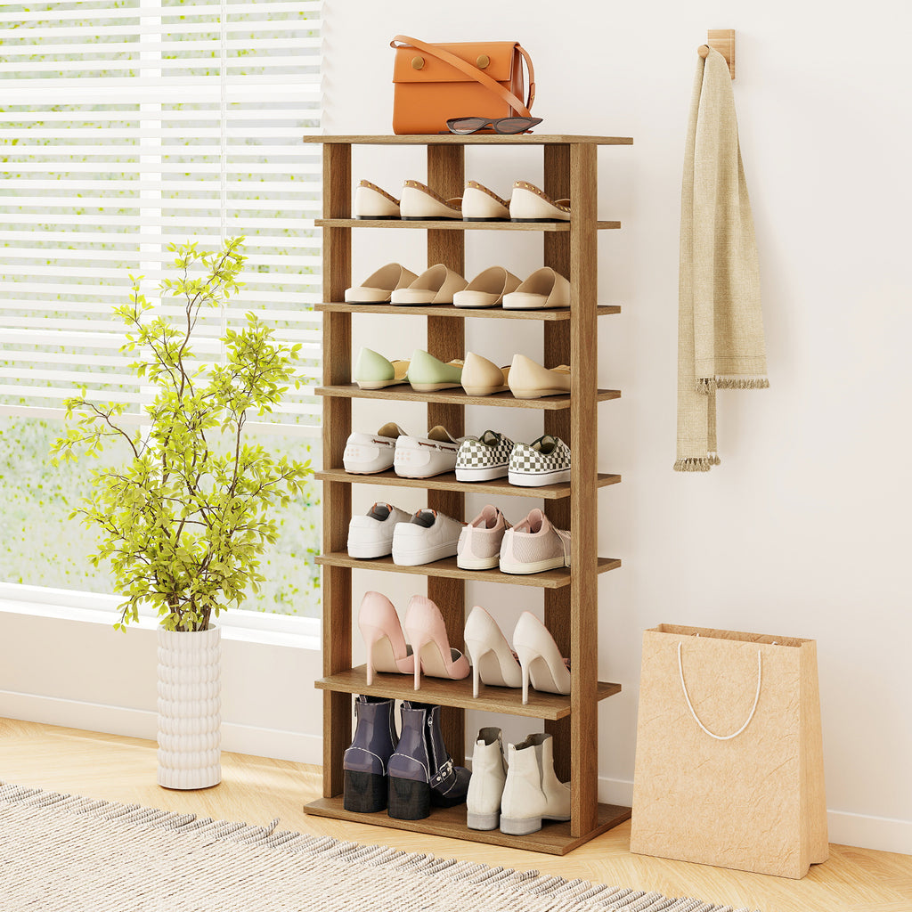 7-Tier Vertical Shoe Rack for Entryway, Natural