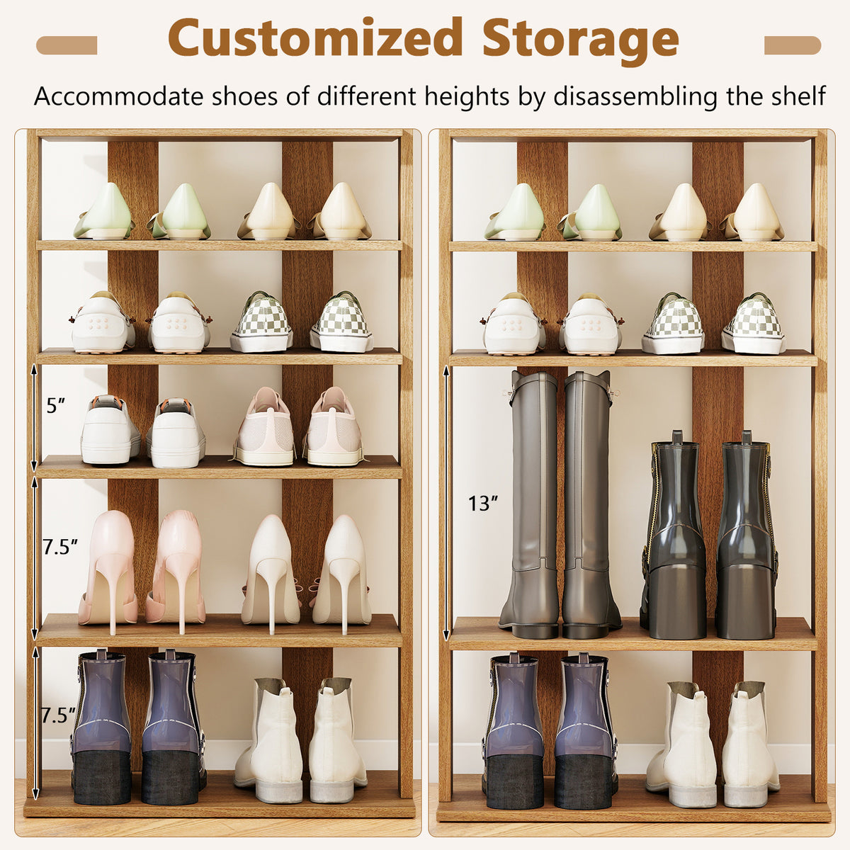 7-Tier Vertical Shoe Rack for Entryway, Natural