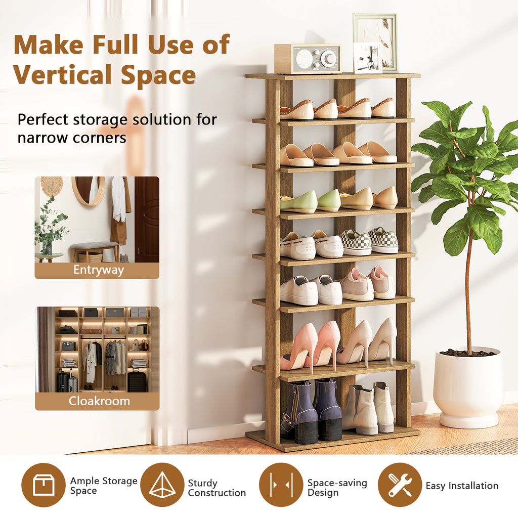 7-Tier Vertical Shoe Rack for Entryway, Natural
