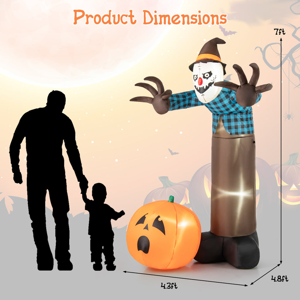 7 FT Inflatable Haunted Halloween Decor with LED Lights - Scarecrow Pumpkin Ghost