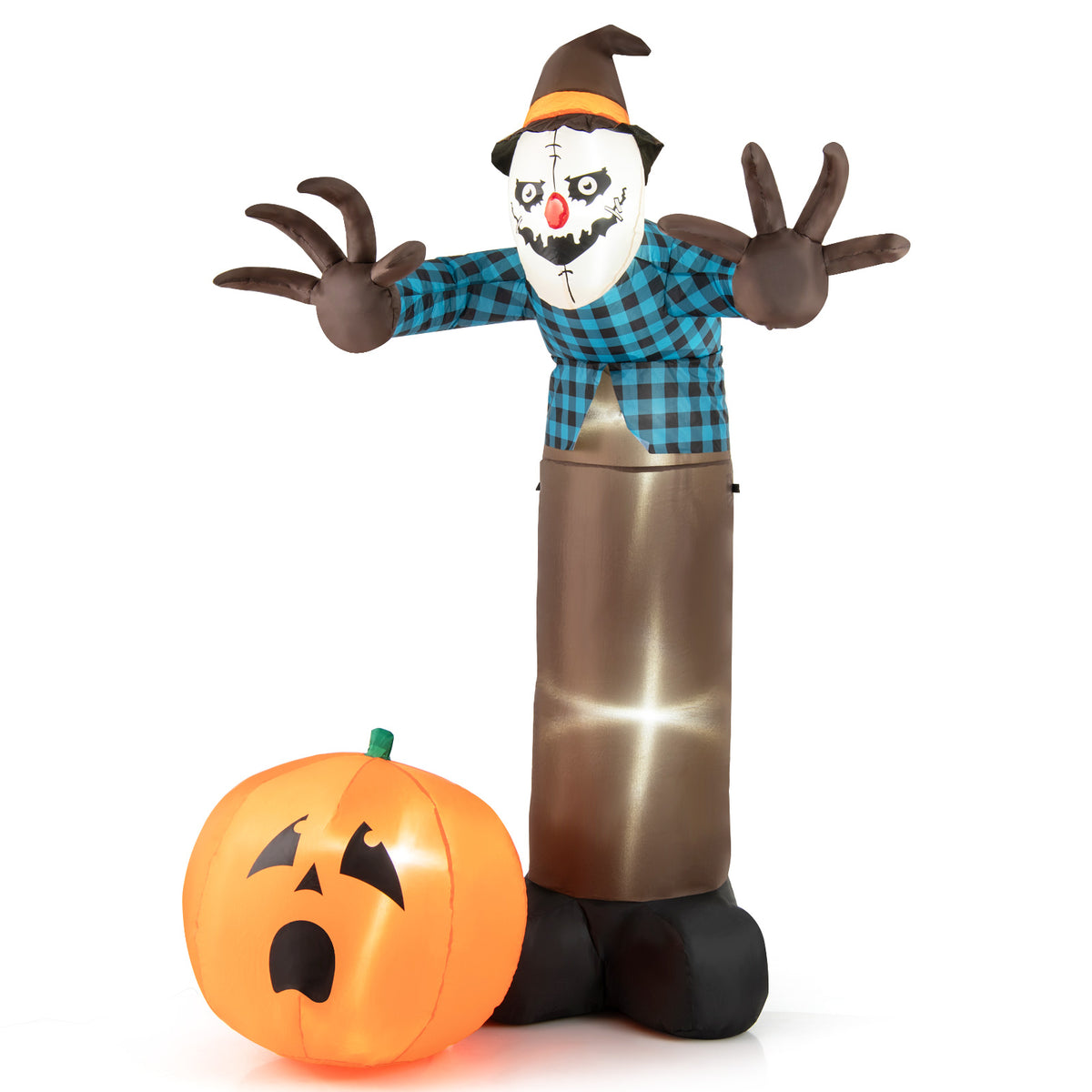 7 FT Inflatable Haunted Halloween Decor with LED Lights - Scarecrow Pumpkin Ghost