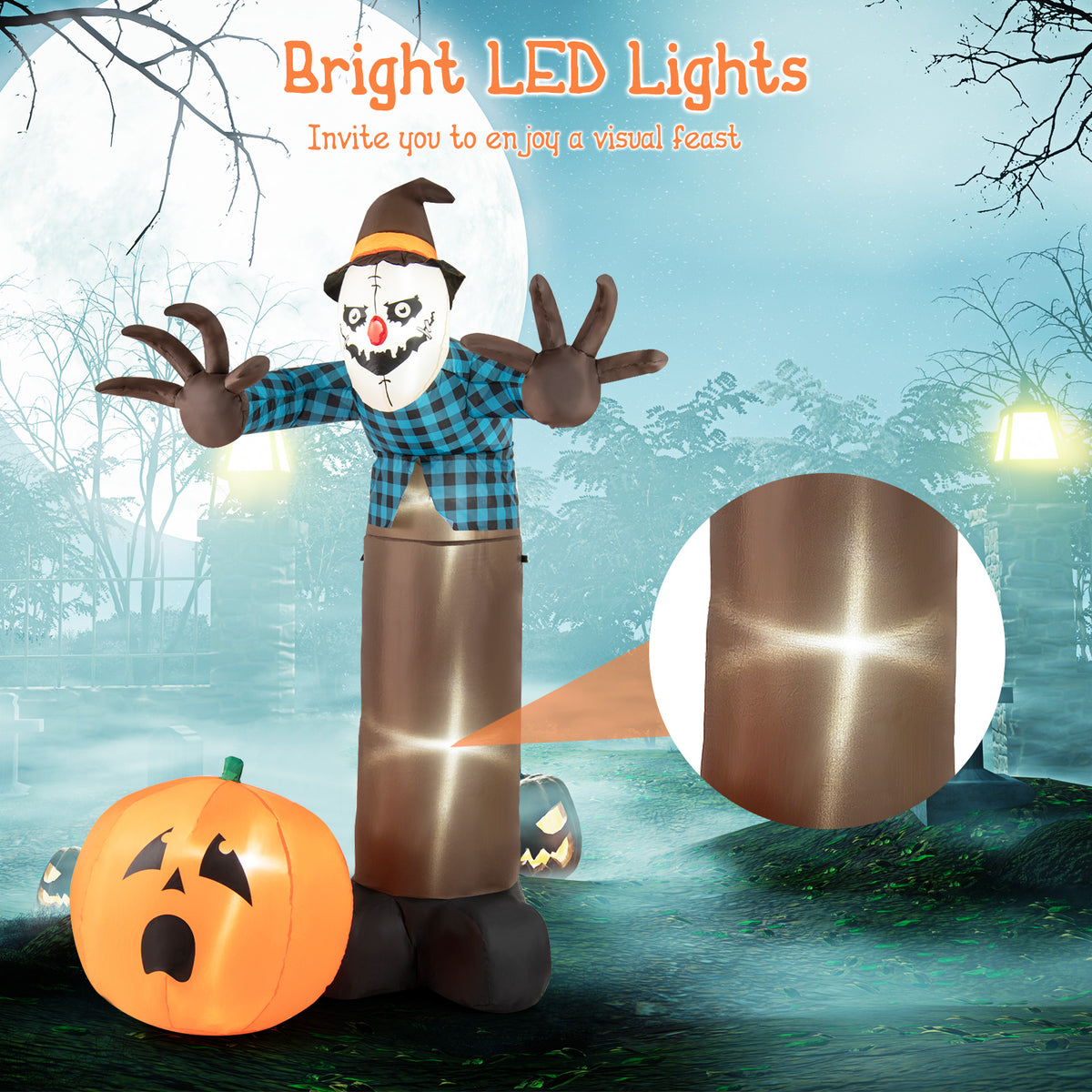 7 FT Inflatable Haunted Halloween Decor with LED Lights - Scarecrow Pumpkin Ghost