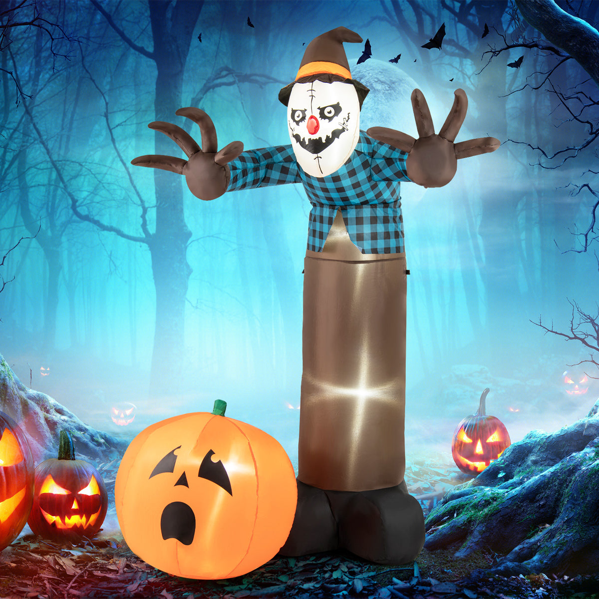 7 FT Inflatable Haunted Halloween Decor with LED Lights - Scarecrow Pumpkin Ghost