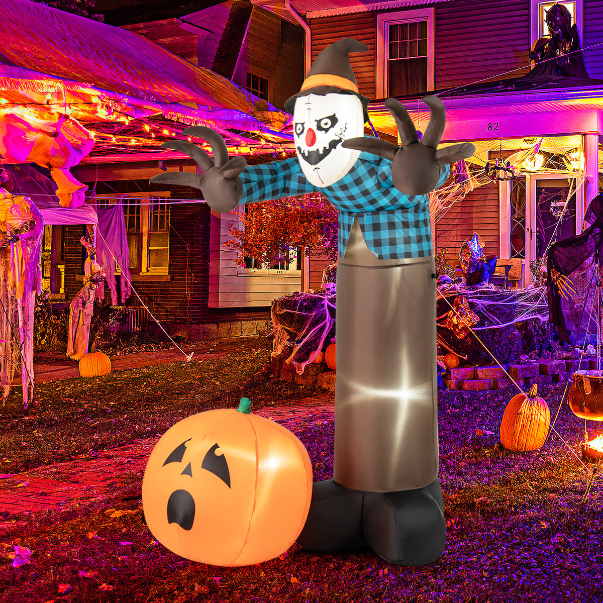 7 FT Inflatable Haunted Halloween Decor with LED Lights - Scarecrow Pumpkin Ghost