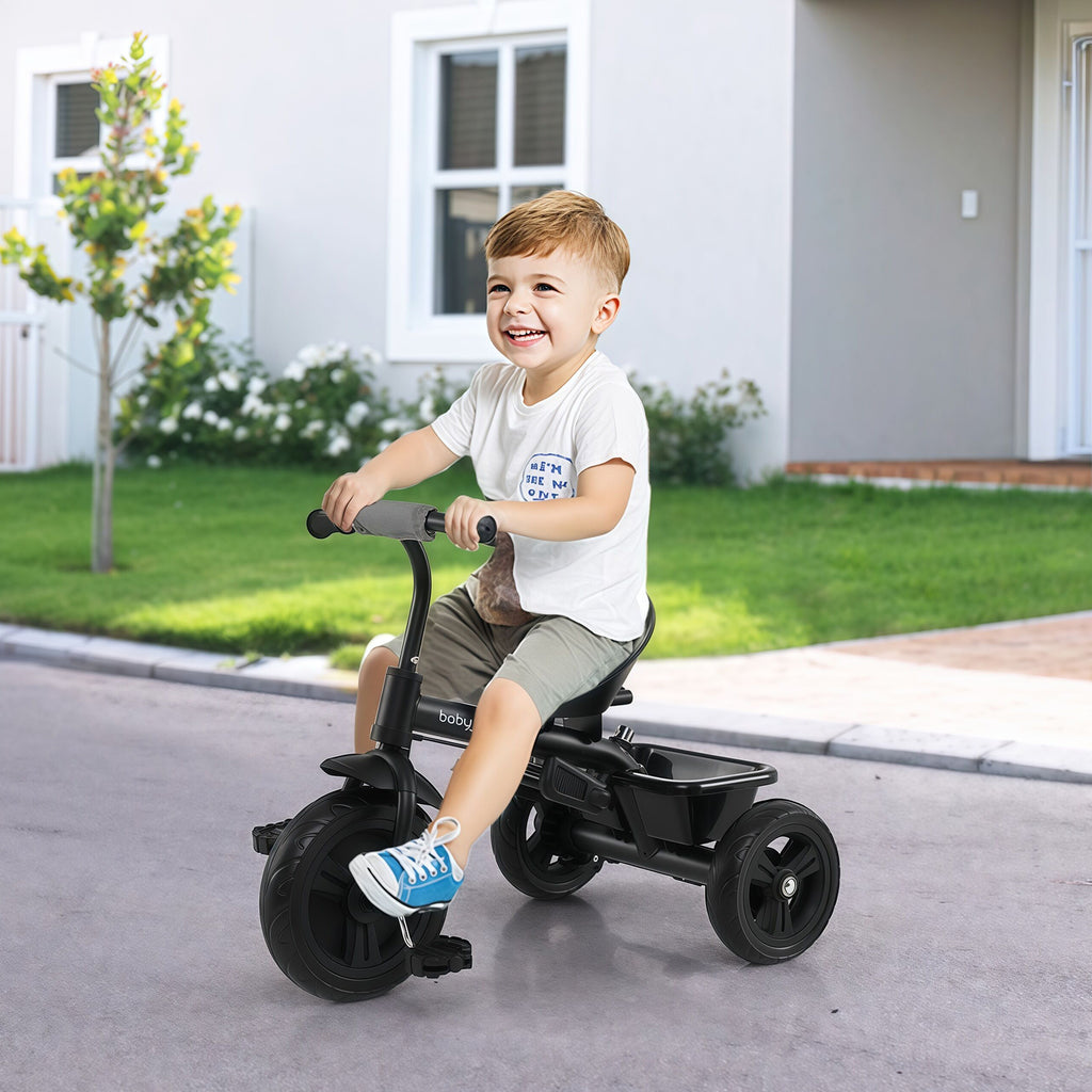 7-in-1 Baby Stroller Tricycle with Adjustable Canopy & Foldable Footrests - Gray