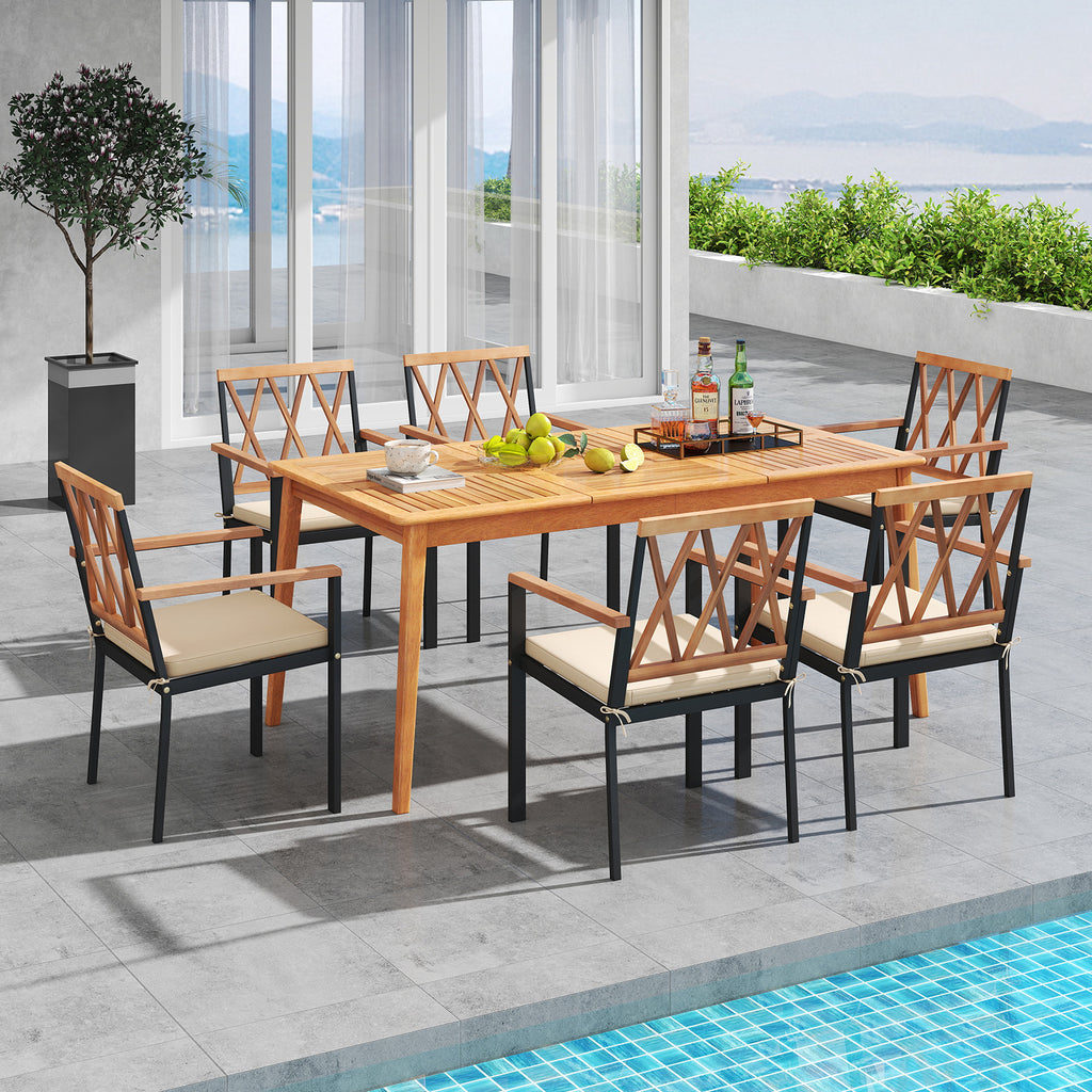 7-Piece Acacia Wood Patio Dining Set with Cushions