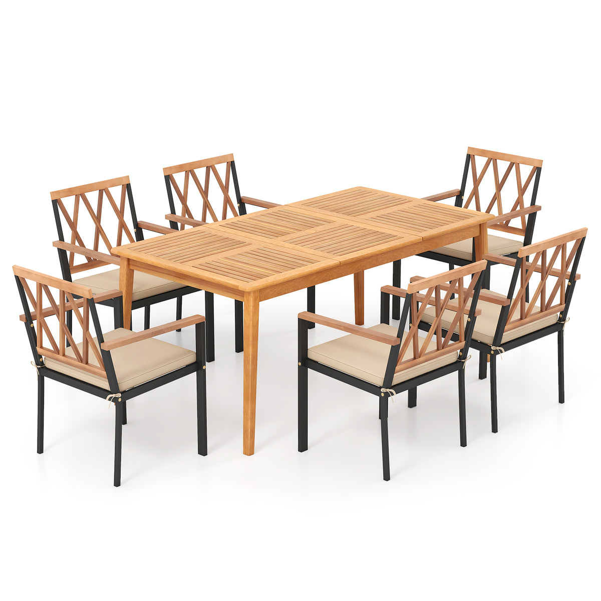 7-Piece Acacia Wood Patio Dining Set with Cushions