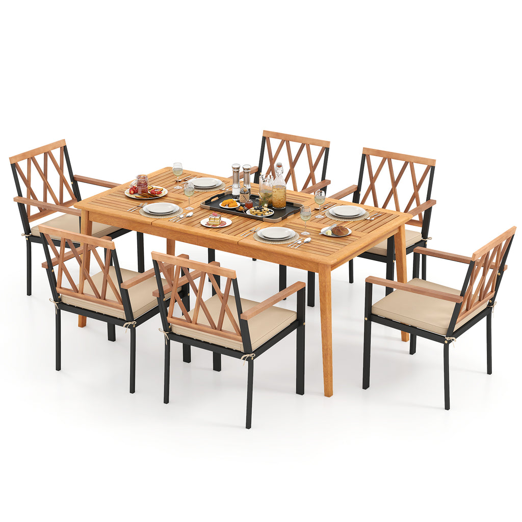 7-Piece Acacia Wood Patio Dining Set with Cushions