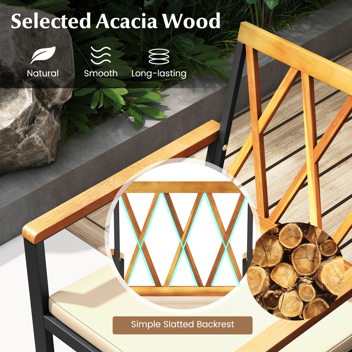 7-Piece Acacia Wood Patio Dining Set with Cushions